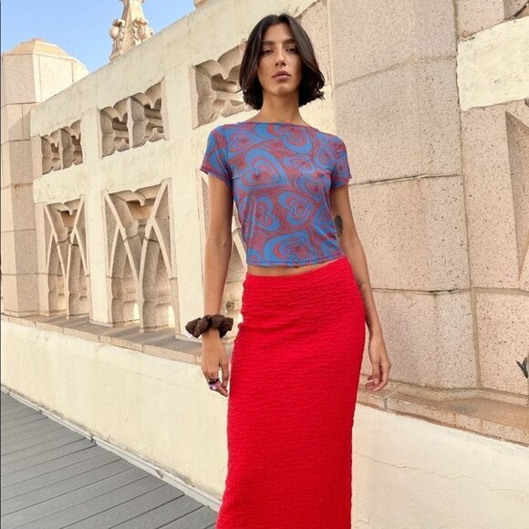 NEW Lisa Says Gah Alex Meshed Tee in Wild Hearts Blue Size S (Urban Outfitters) - Picture 3 of 10